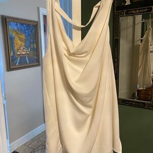 Chic Cream Draped Sleeveless Blouse